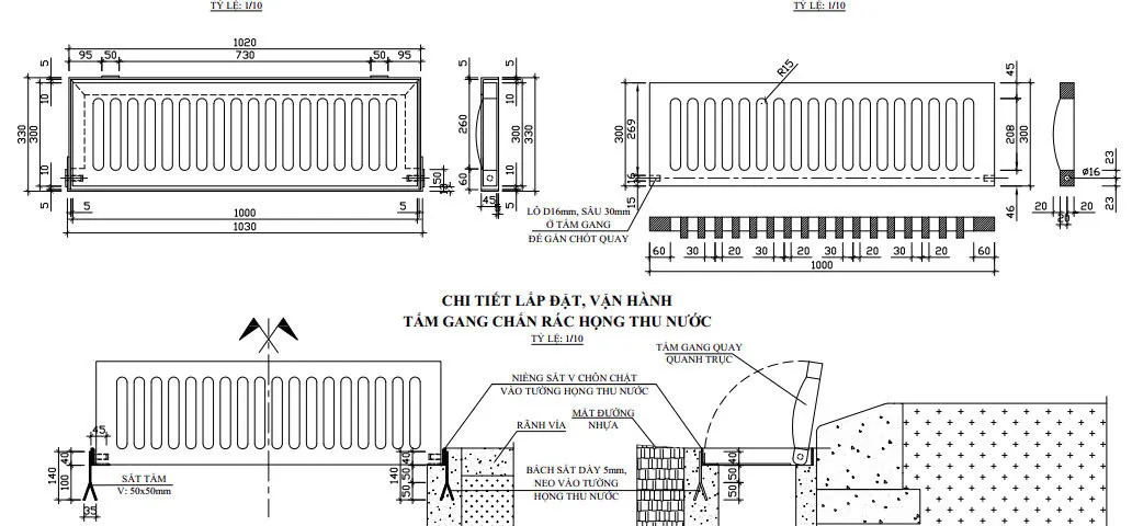 Bản vẽ kt song chắn rác bằng gang không khung