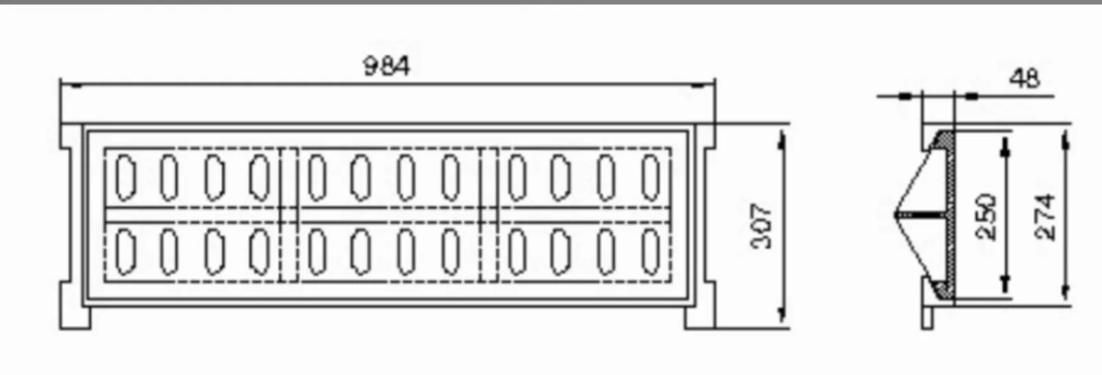 bản vẽ Bộ lưới chắn rác gang 984x307x50 mm 