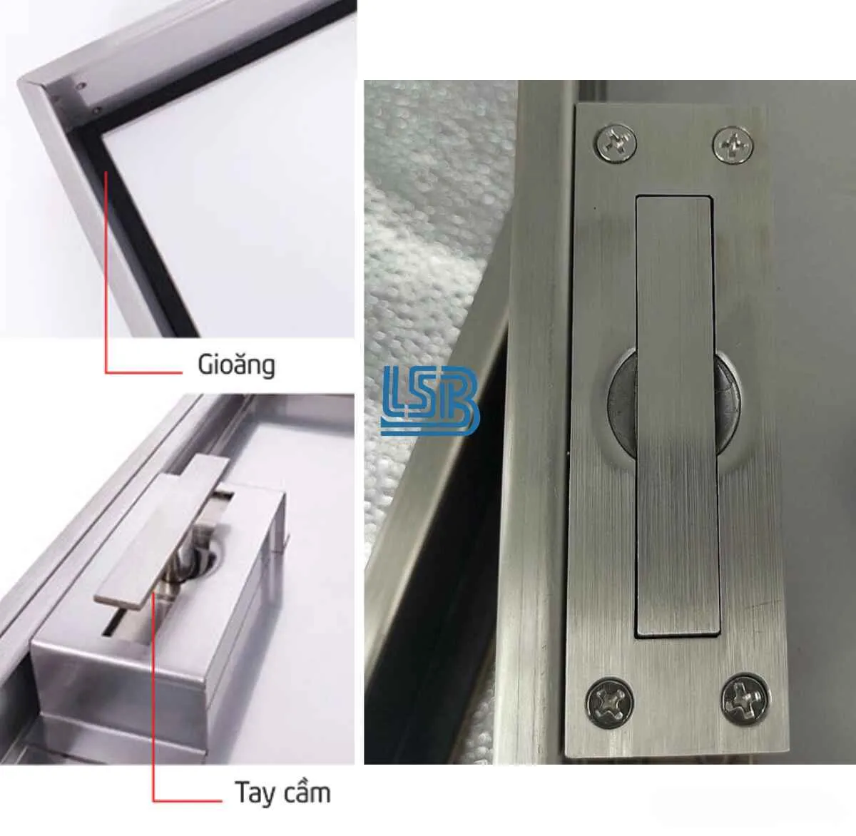 Gioăng cao su bao viền và tay nâng gập gọn tinh tế