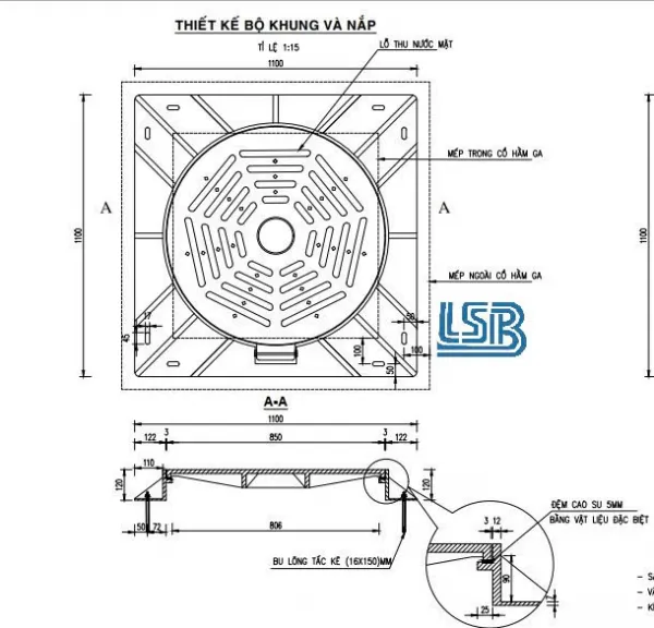 Nắp hố ga Gang/composite dạng lưới thu nước mưa